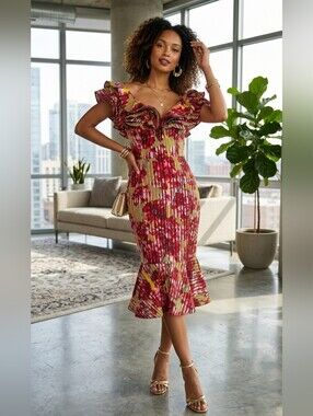 CQ by CQ Floral Ruffle Off-Shoulder Midi Dress